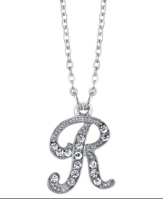 Silver-Tone Crystal Initial Necklace 16" Adjustable
