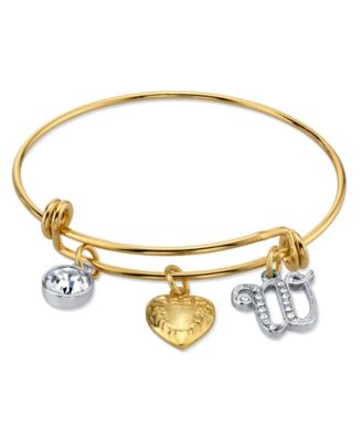 14K Gold-Dipped Heart and Initial Crystal Charm Bracelet