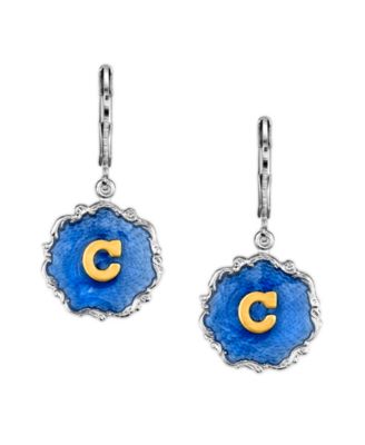 Silver Tone Blue Enamel Gold Tone Initial Earrings