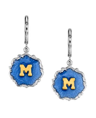 Silver Tone Blue Enamel Gold Tone Initial Earrings