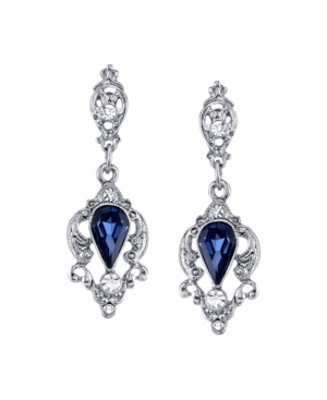 image of Downton Abbey Silver-Tone Belle Epoch with Blue Pear Shaped Drop Earrings