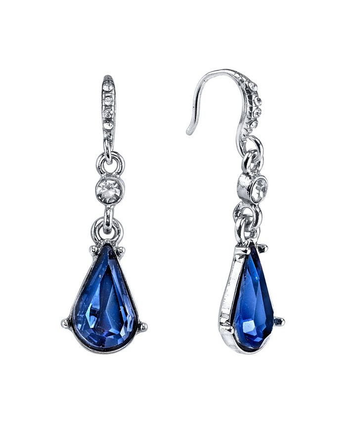Downton Abbey Silver-Tone Blue Crystal Pear shape Drop Earrings - Macy's