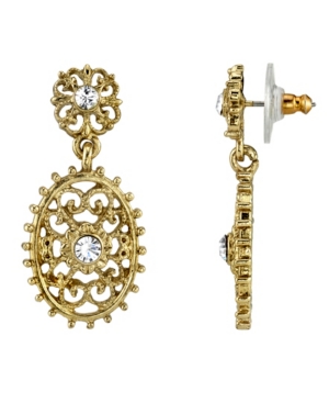 image of Downton Abbey Gold-Tone Crystal Filigree Oval with Aesthetic Beaded Edge Dangle Earrings