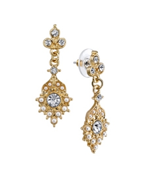 image of Downton Abbey Gold-Tone Simulated Pearl and Crystal Drop Earrings