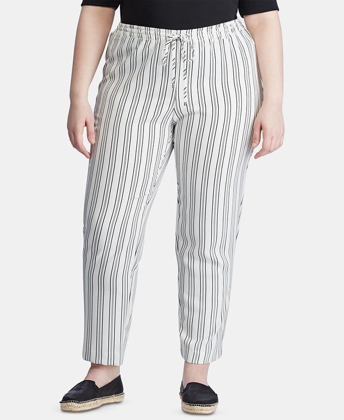 Lauren Ralph Lauren Plus-Size Stripe-Print Straight-Leg Pants - Macy's