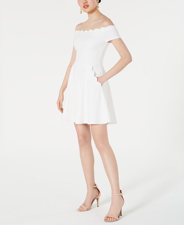 Bee Darlin Women's Scalloped Off-Shoulder Dress - Polyester/Spandex, A-Line, Casual & Wedding Guest