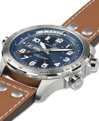 Men's Swiss Khaki X-Wind Brown Leather Strap Watch 45mm