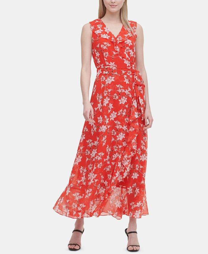 Calvin Klein Belted Floral-Print Maxi Dress & Reviews - Dresses - Women -  Macy's