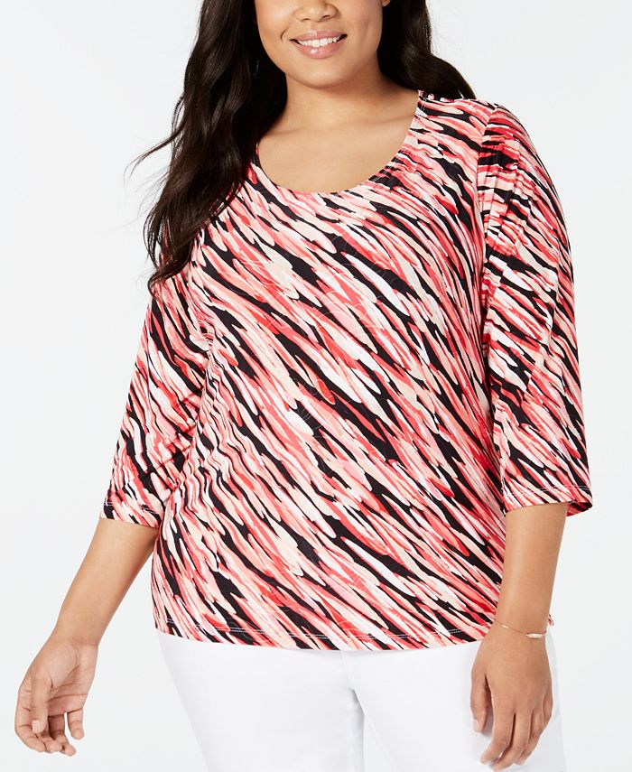 JM Collection Plus Size Printed Jacquard Top, Created for Macy's - Macy's