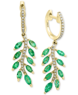 image of Effy Emerald (1-3/4 ct. t.w.) & Diamond (1/5 ct. t.w.) Leaf Drop Earrings in 14k Gold