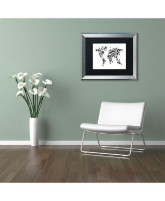 Trademark Global Michael Tompsett 'Robot Map of the World Black' Matted Framed Art - 11" x 14"