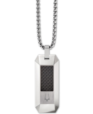image of Bulova Men-s Carbon Fiber Dog Tag Pendant Necklace in Stainless Steel, 26