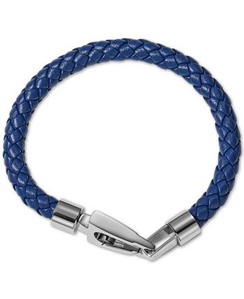 Bulova - Men's Blue Braided Leather Bracelet in Stainless Steel