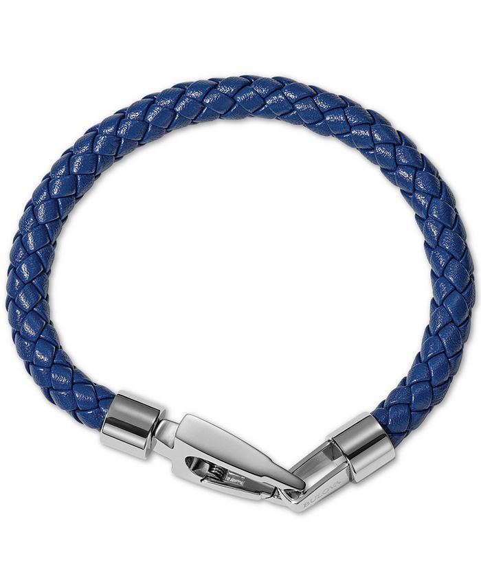 Bulova Men's Blue Braided Leather Bracelet in Stainless Steel & Reviews ...