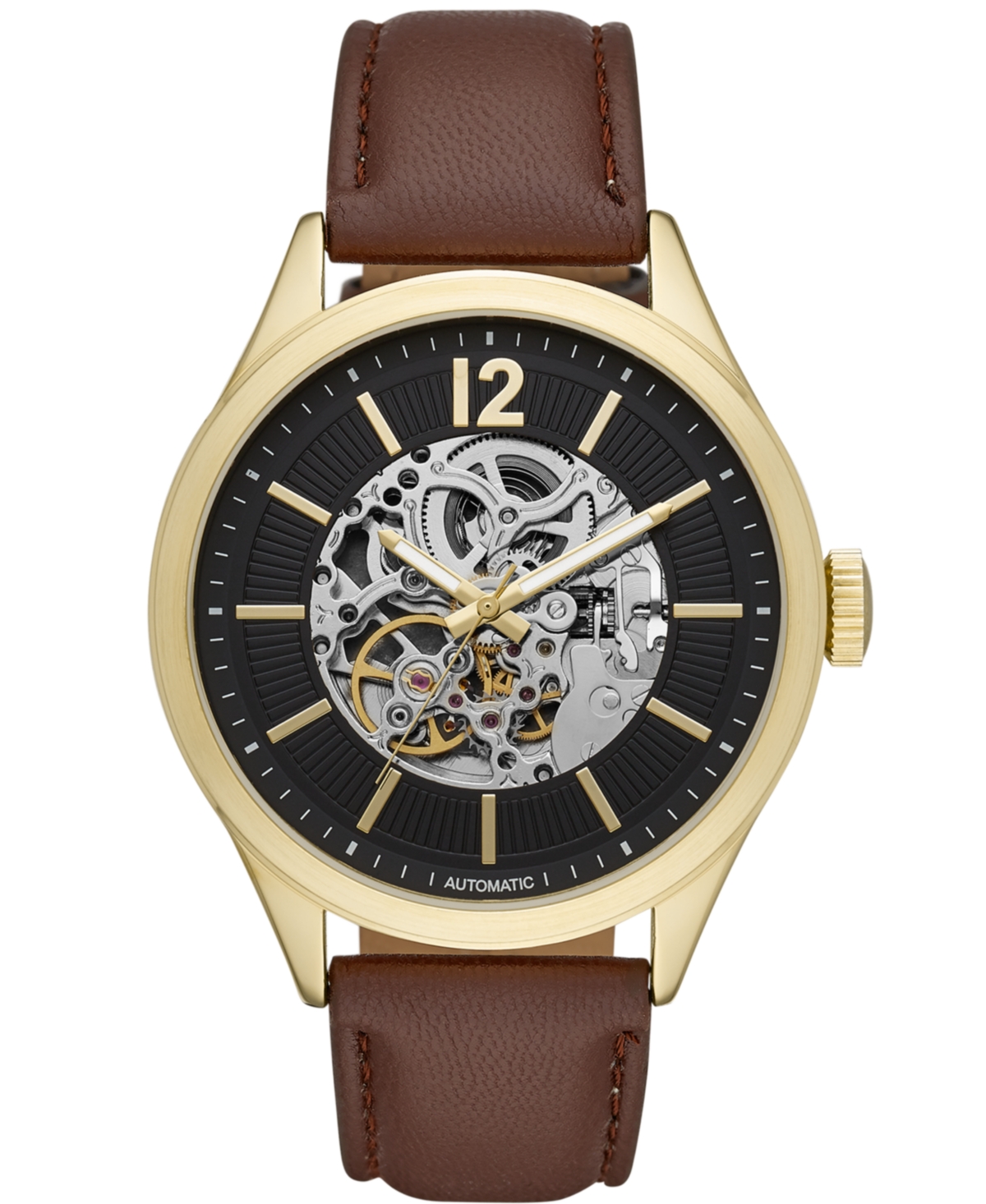 Mens Brown Strap Automatic Watch 46mm - Brown