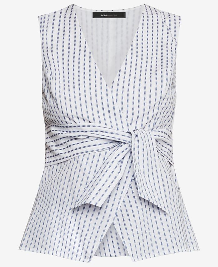BCBGMAXAZRIA Women's Fit And Flare Peplum Top – 100% Cotton Tie-Strap Tank With Zipper Back - View #4