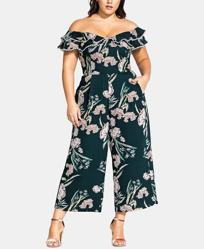 City Chic Trendy Plus Size Fresh Field Floral-Print Jumpsuit - Macy's
