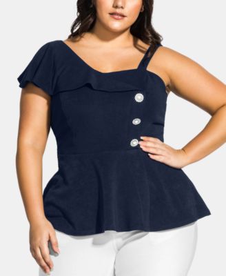 City Chic - Trendy Plus Size Embellished One-Shoulder Top