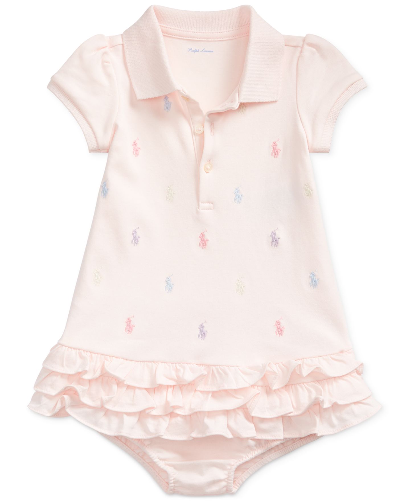 Платье Polo Ralph Lauren Ruffled Pony Printed Polo Dress для девочек-малышей, цвет: Розовый — фото 1