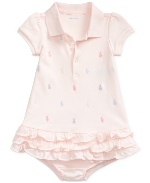 Платье Polo Ralph Lauren Ruffled Pony Printed Polo Dress для девочек-малышей, цвет: Розовый