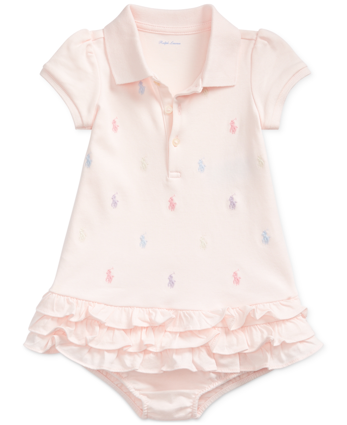 Polo Ralph Lauren Baby Girls Ruffled Pony Printed Polo Dress In Delicate Pink