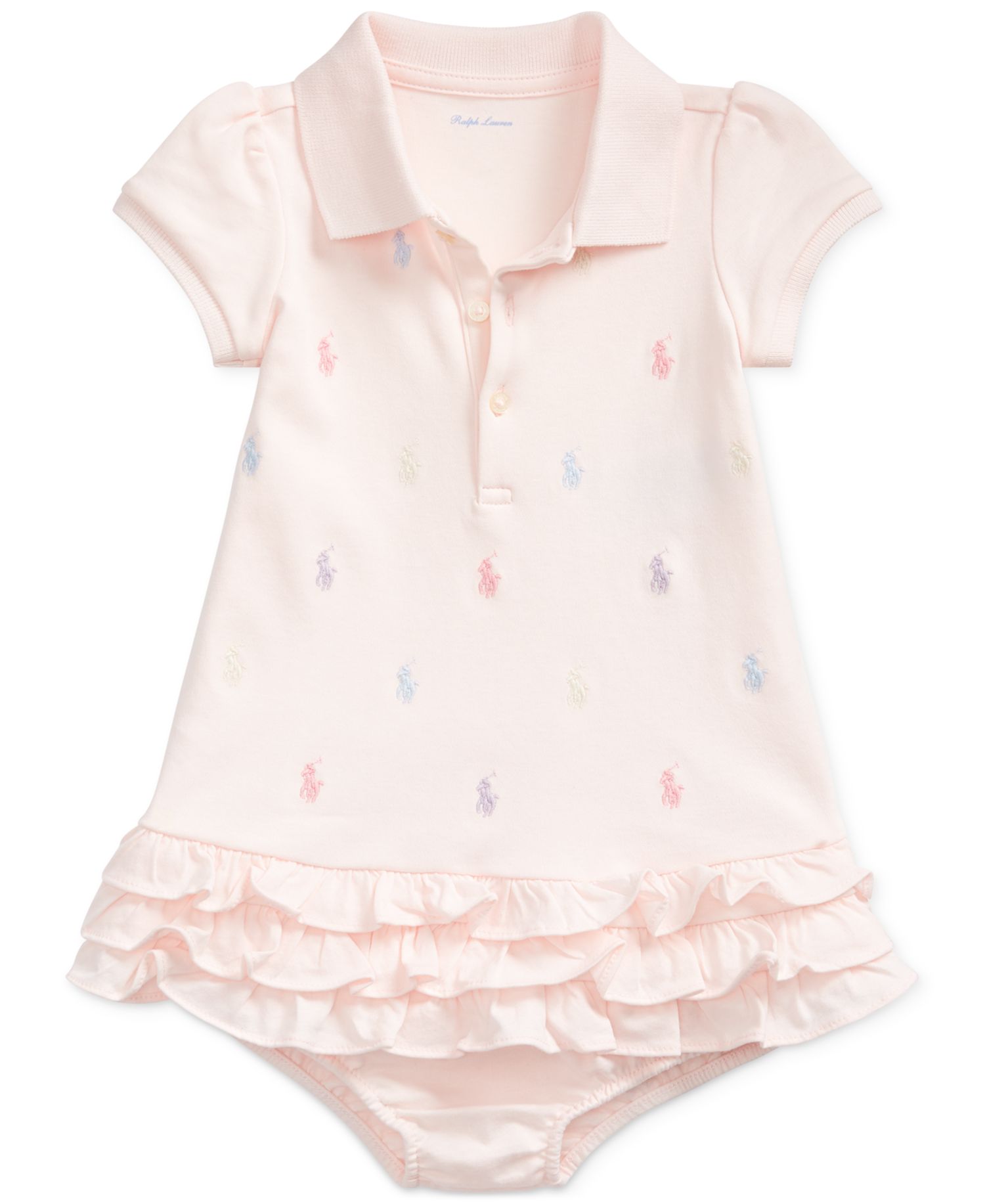 Baby Girls Ruffled Pony Printed Polo Dress