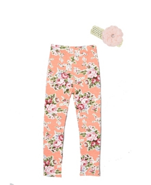 Mi Amore Gigi Little and Big Girls Floral Leggings Includes Crochet Flower Headband