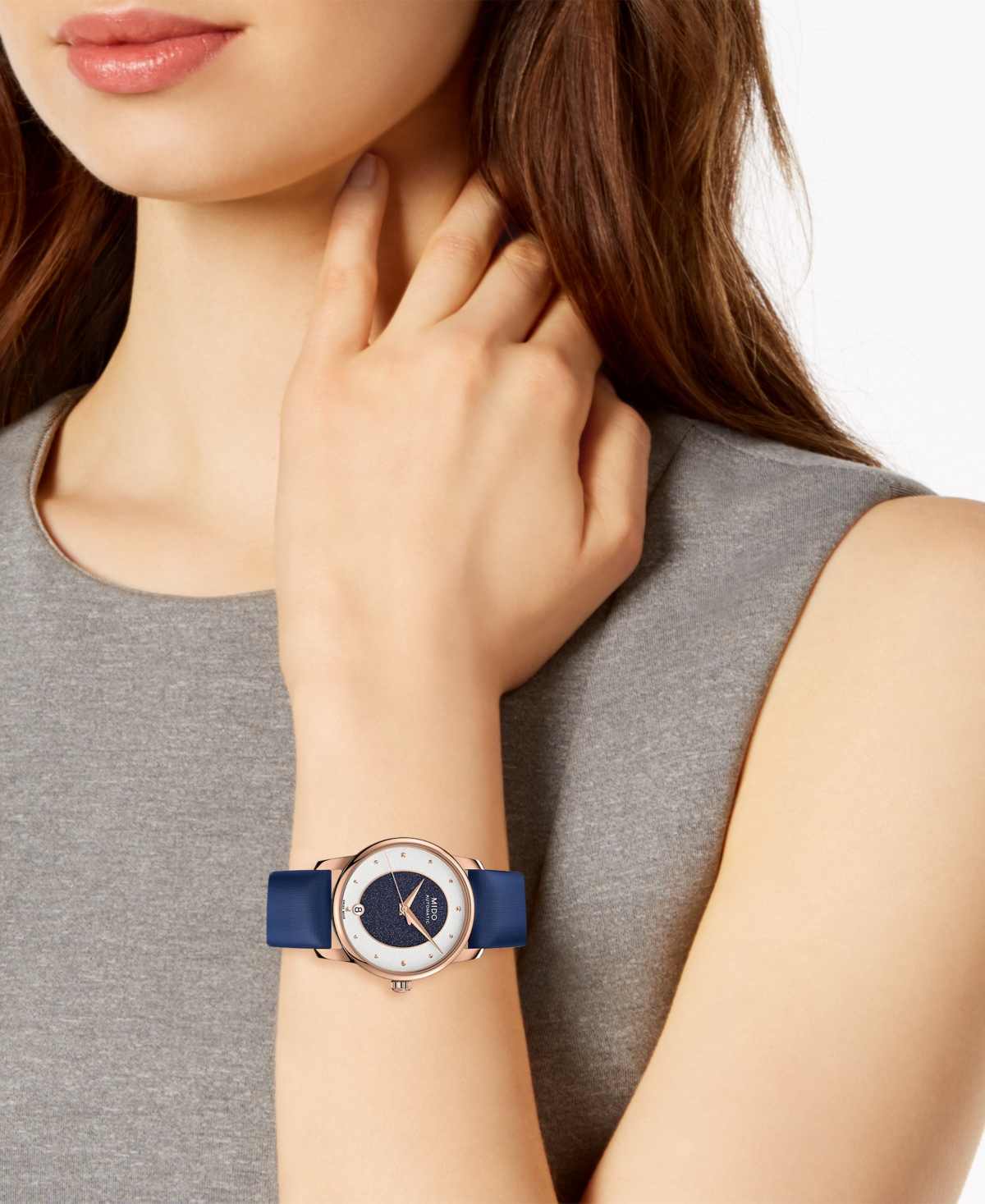 Shop Mido Women's Swiss Automatic Baroncelli Blue Fabric Strap Watch 33mm