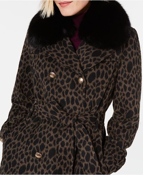 1 Madison Expedition Leopard Printed Fox Fur Collar Coat Reviews