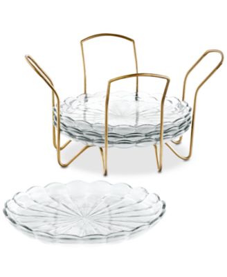 Martha Stewart Collection - Set of 4 Appetizer Plates with Gold Caddy