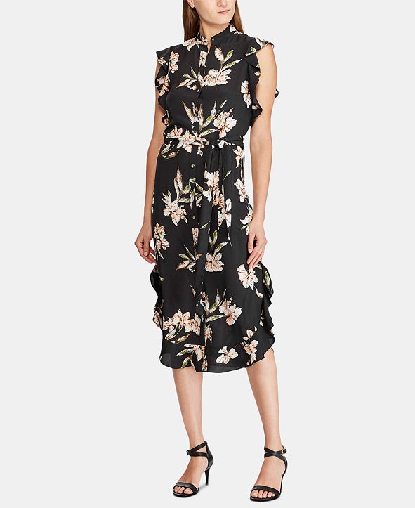 Lauren Ralph Lauren Floral-Print Ruffled-Hem Crepe Dress & Reviews ...