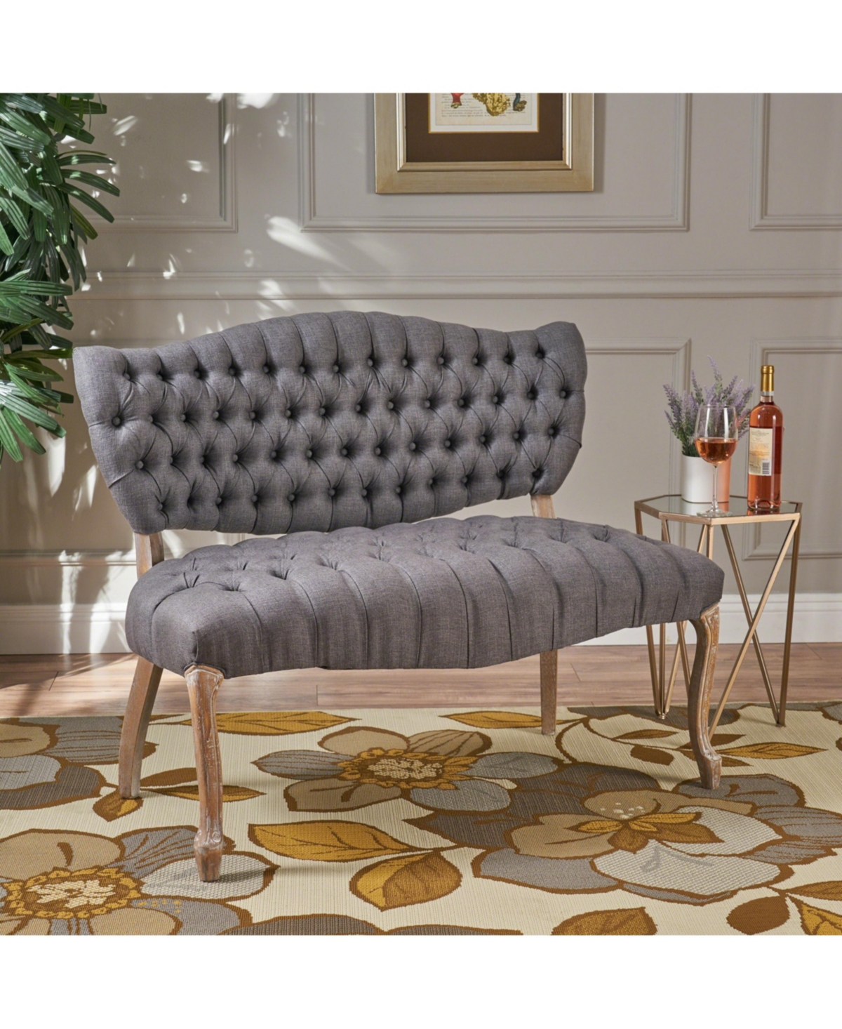 Noble House Benno 47" Loveseat In Dark Grey
