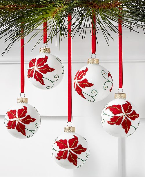 Holiday Lane Christmas Cheer Red White Poinsettia Pattern Glass