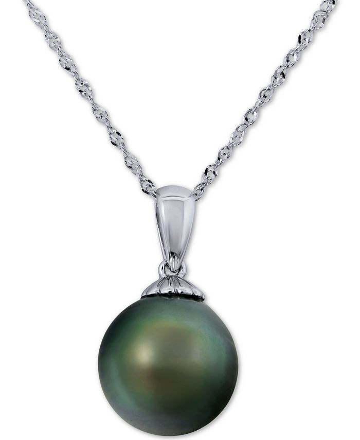 Macy's - Cultured Tahitian Pearl (10mm) Solitaire 18" Pendant Necklace in 14k White Gold