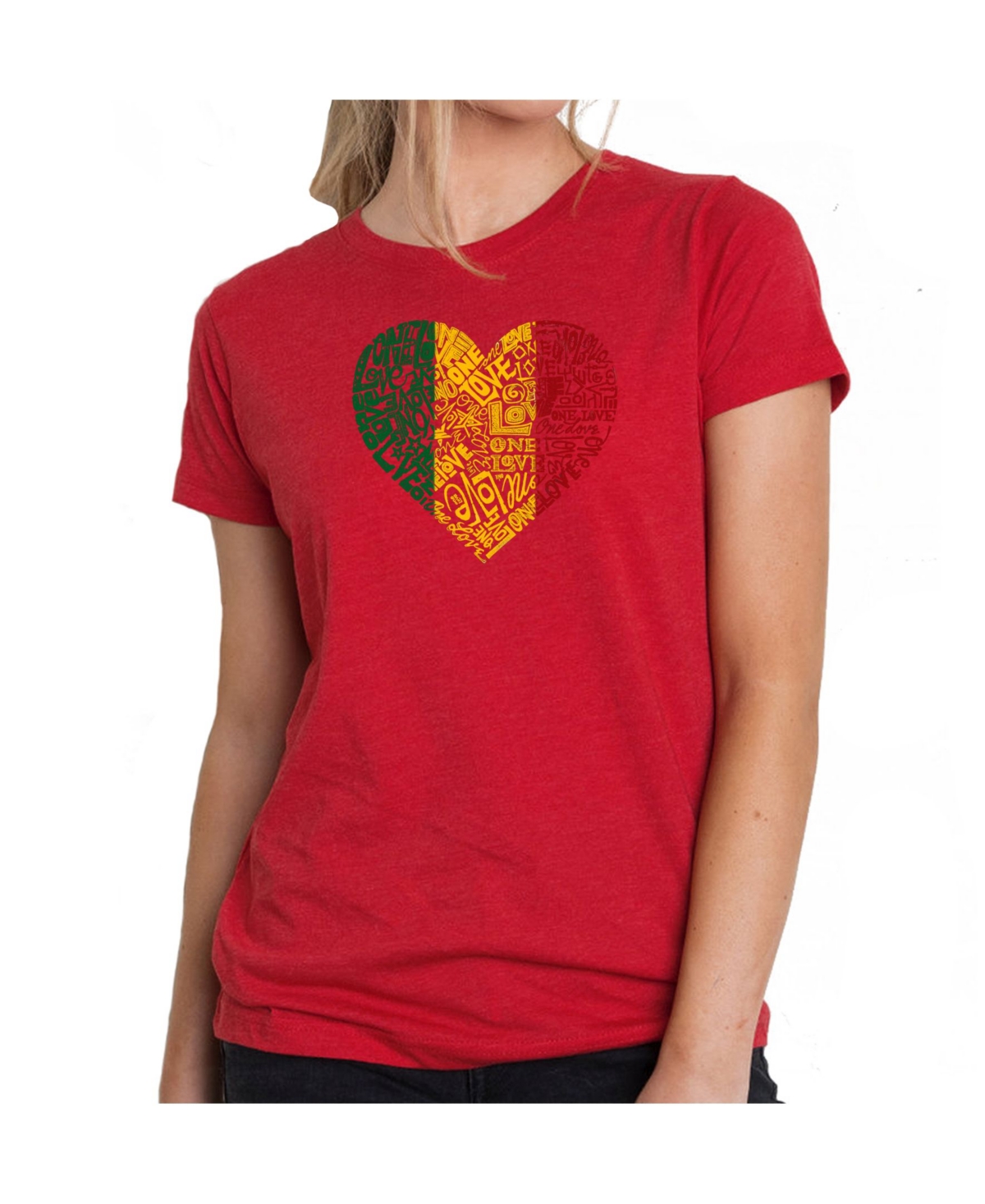 Women's Premium Word Art T-Shirt - One Love Heart - Red
