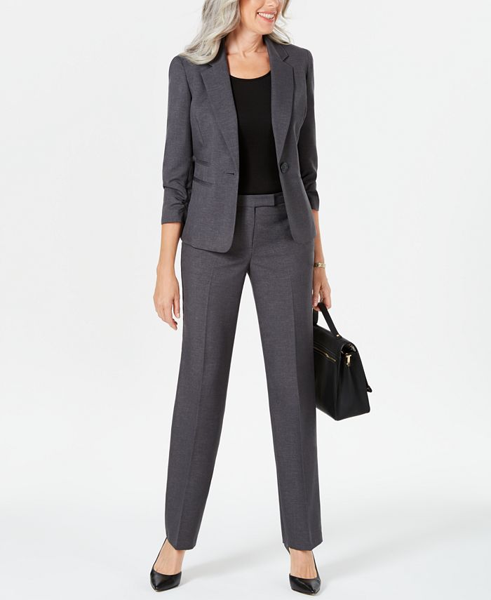 Le Suit Ruched-Sleeve One-Button Pantsuit - Macy's