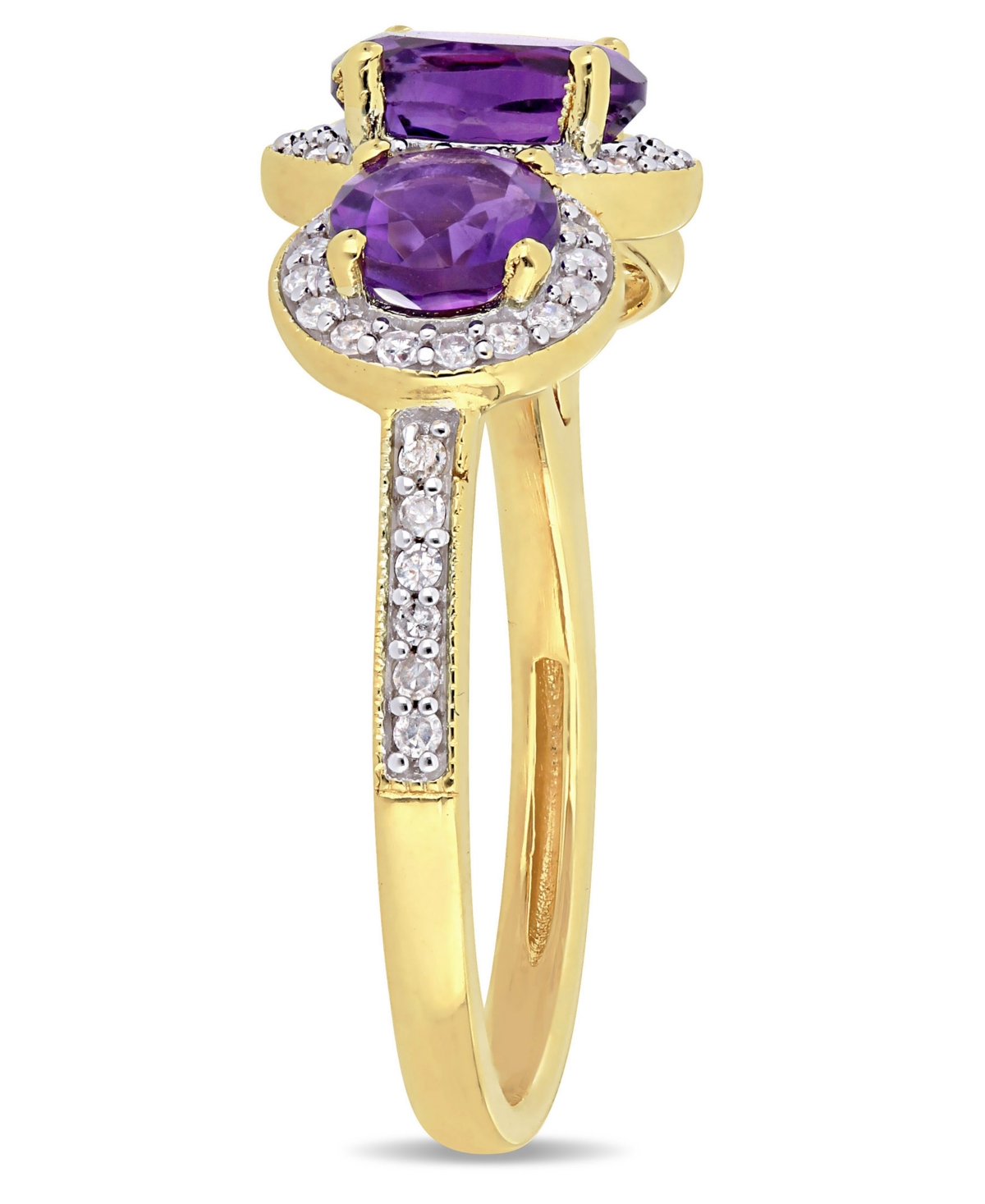 Amethyst (1-5/8 ct.t.w.) and Diamond (1/3 ct.t.w.) 3-Stone Halo Ring in 18k Yellow Gold over Sterling Silver
