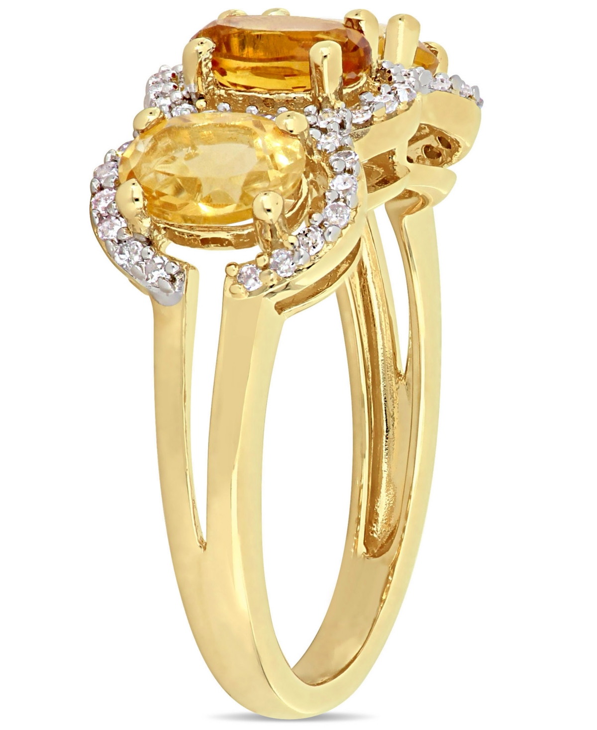 Citrine (1-1/3 ct.t.w.) and Diamond (1/5 ct.t.w.) 3-Stone Halo Ring in 18kGold over Sterling Silver - Yellow