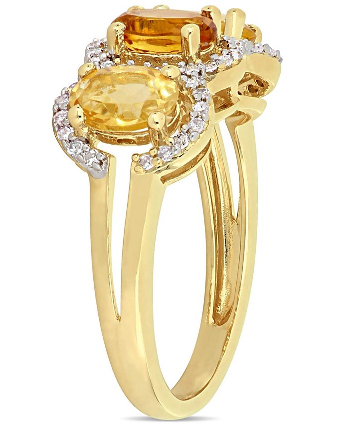 Macy's - Citrine (1-1/3 ct.t.w.) and Diamond (1/5 ct.t.w.) 3-Stone Halo Ring in 18k Yellow Gold over Sterling Silver