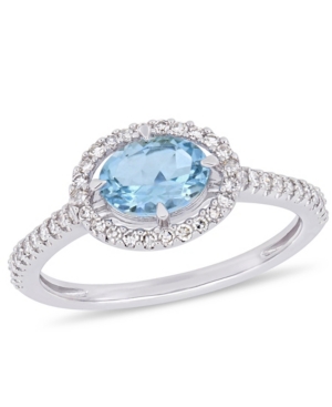 image of Aquamarine (5/8 ct.t.w.) and Diamond (1/4 ct.t.w.) Halo Ring in 10k White Gold