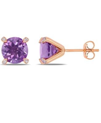 Delmar - Gemstone and Diamond Accent Stud Earrings in 10k White Gold. Available in Blue Topaz (4-3/4 ct.t.w.), Citrine (3 5/8 ct.t.w), Garnet (4 ct.t.w.), Amethyst (3 ct. t.w.) & Prasiolite (3 1/2 ct.t.w.)