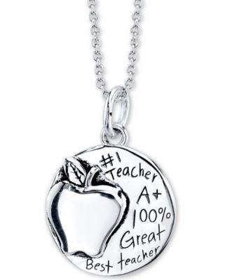 Unwritten - "World's Greatest Teacher" Apple Pendant Necklace In Sterling Silver, 18” Chain
