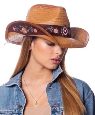 Cowboy Hat with Floral Trim Band and Stud