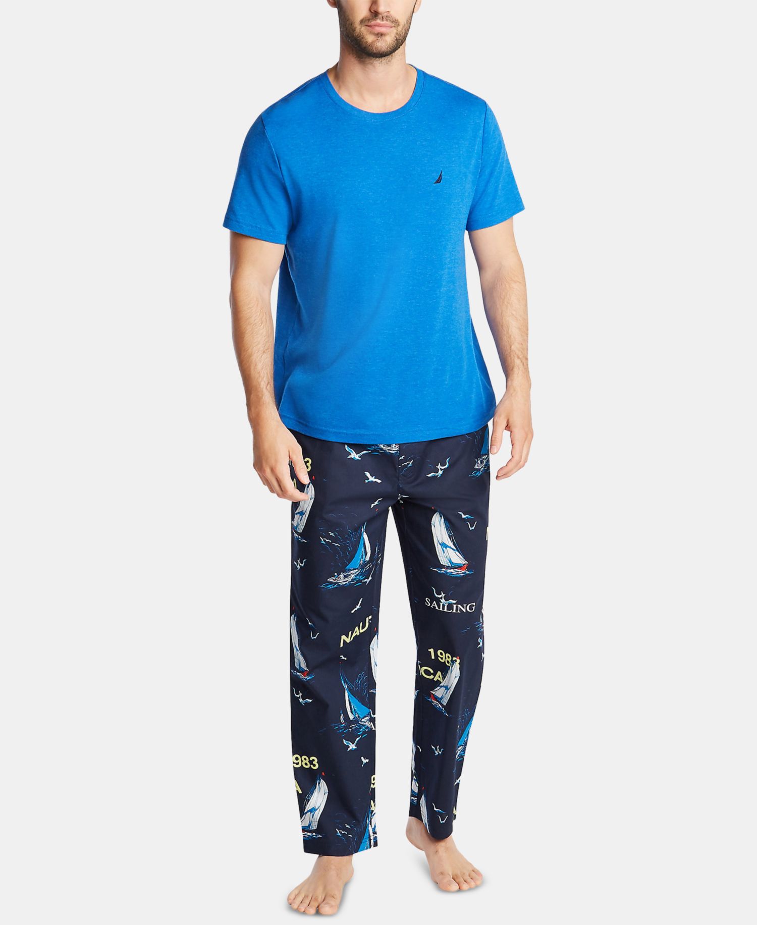 Men's Cotton Sailboat-Print Pajama Pants