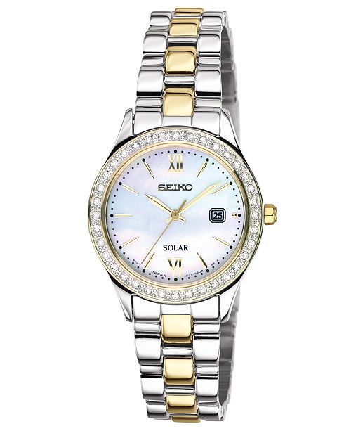 Seiko Watch Women S Solar Two Tone Stainless Steel Bracelet 28mm Sut074 Reviews All Fine Jewelry Jewelry Watches Macy S