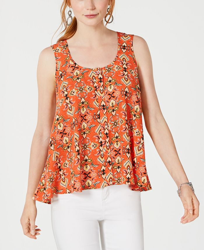 Style & Co Printed Scoop-Neck Swing Top, 