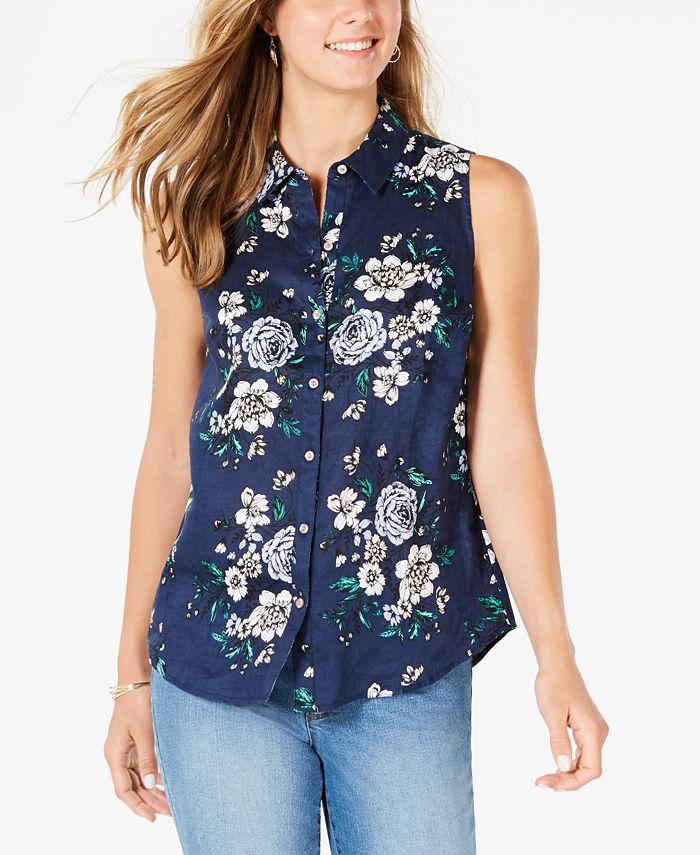 Charter Club Linen Floral-Print Top, Created For Macy's & Reviews ...
