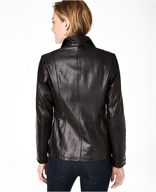 Cole Haan Wing Collar Leather Jacket & Reviews - Coats - Women - Macy's