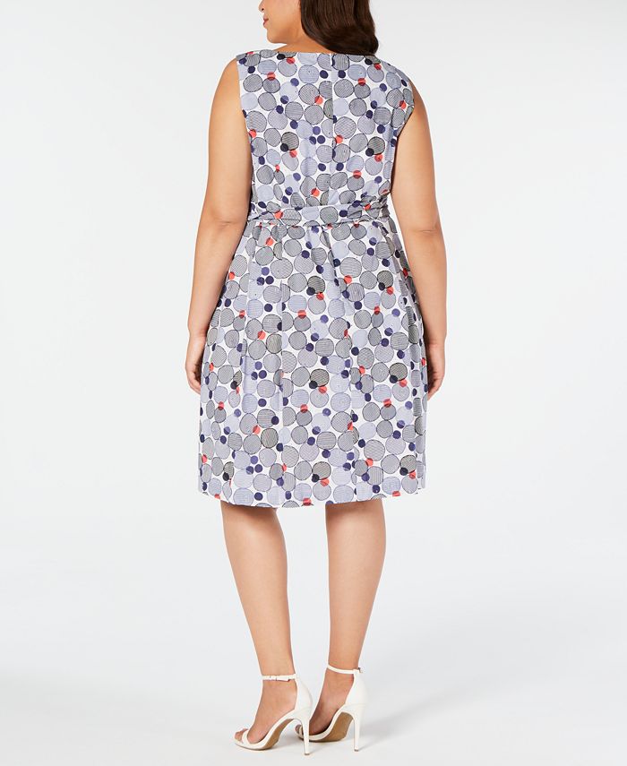 Anne Klein Plus Size Cotton Printed Belted Dress - Macy's