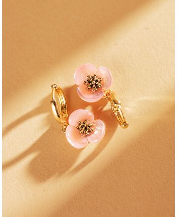 lonna & lilly - Gold-Tone Imitation Mother-of-Pearl Flower Drop Off Hoop Earrings